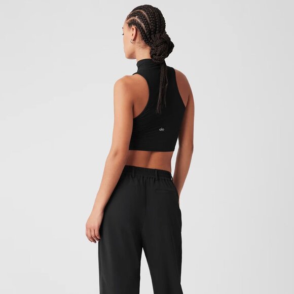 alo Black Ribbed Sea Coast Cropped Turtleneck Tank size Small - Picture 2 of 10